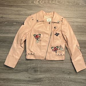 Truly Me Girls Pink Moto Jacket size 6 Embroidery Beads Zipper Biker